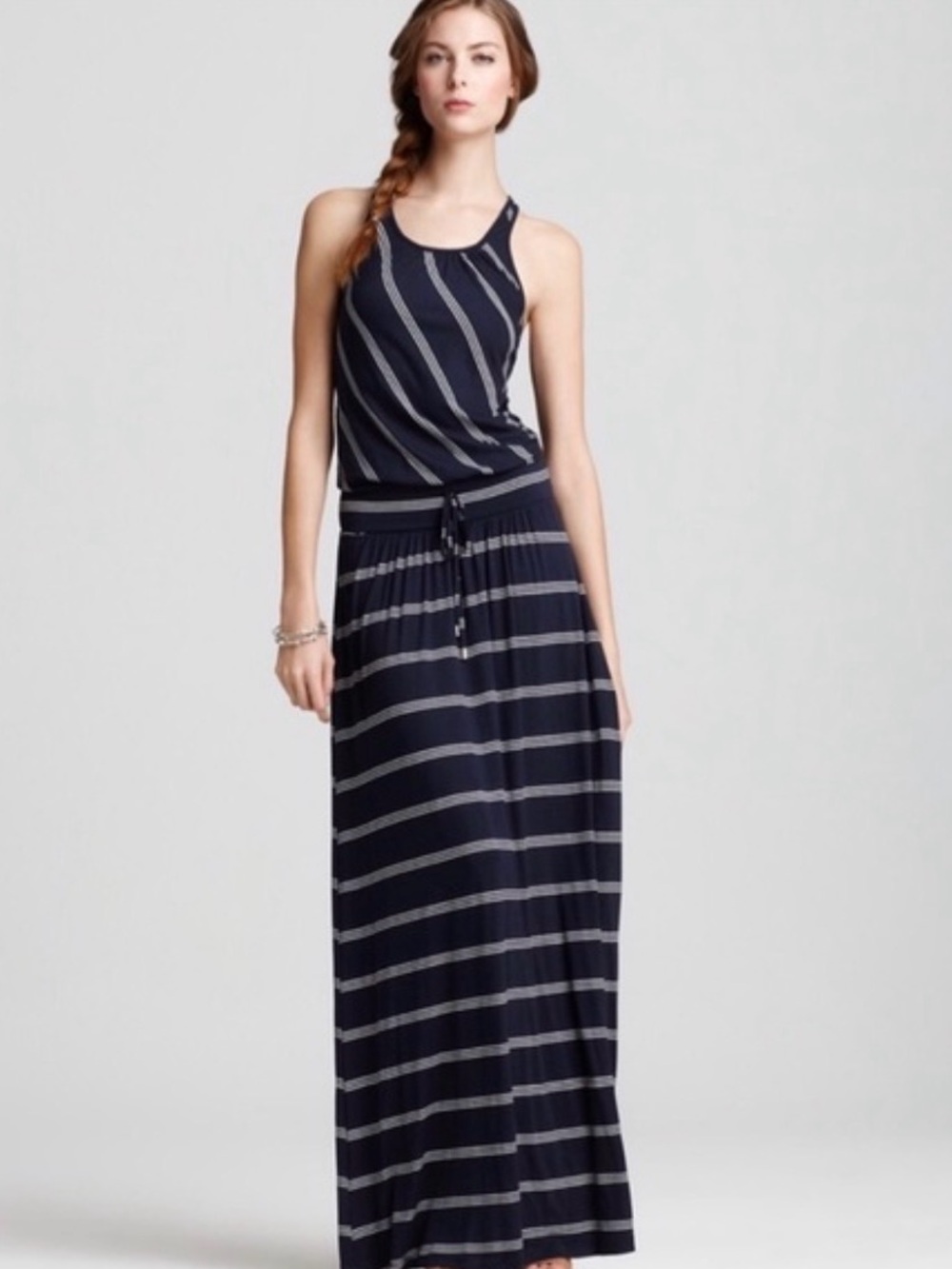 Michael Stars Navy and White Striped Racerback Maxi Dress